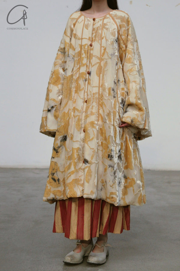Mutedance 24 Autumn and Winter Loose Flower Dye Button Padded Jacket MD-MD24FW109-GOLD MD24FW110 MD24FW109